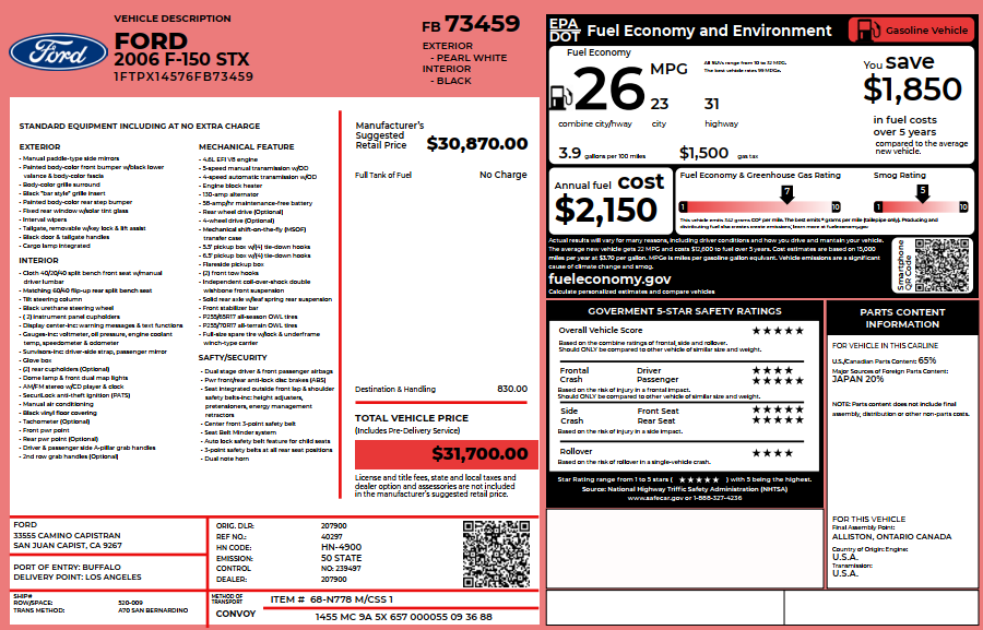 Window Sticker Lookup Tool