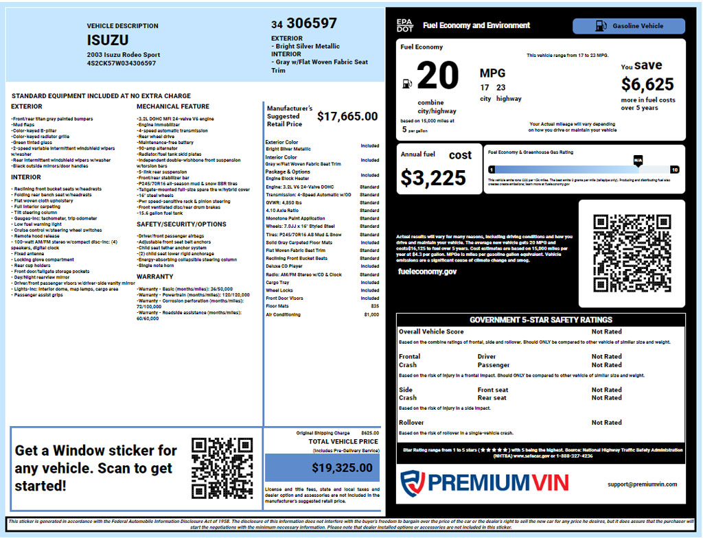 Isuzu Window Sticker Lookup Report Download PDF