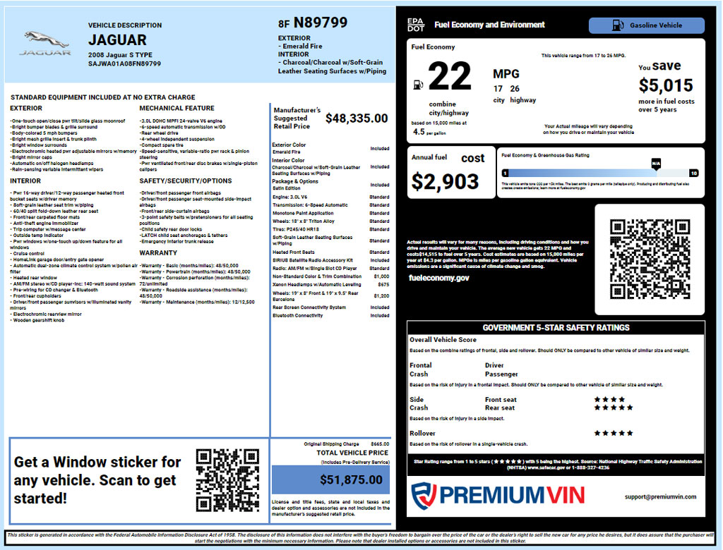 Jaguar Window Sticker Lookup Report Download