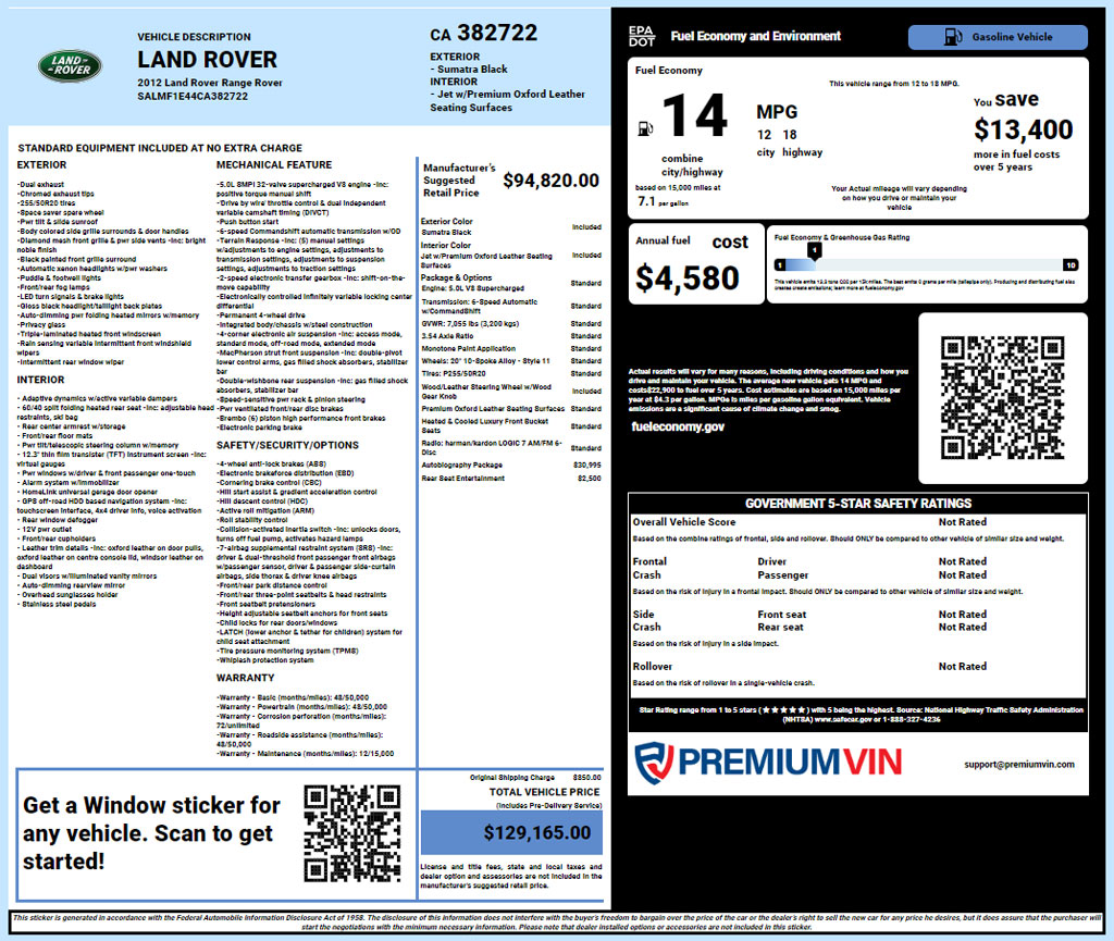 Land Rover window sticker lookup report download pdf