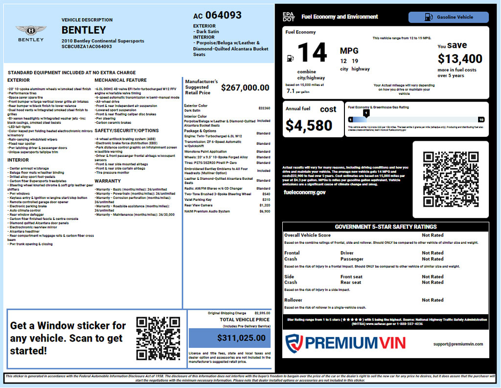 Bentley window sticker lookup tool