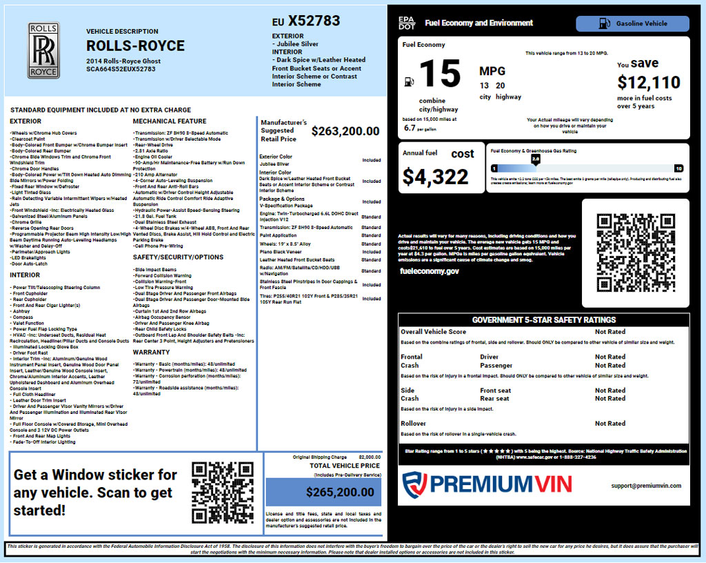 Rolls-Royce window sticker lookup report download