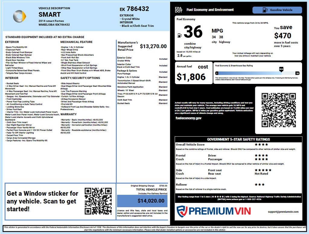 Smart window sticker lookup report