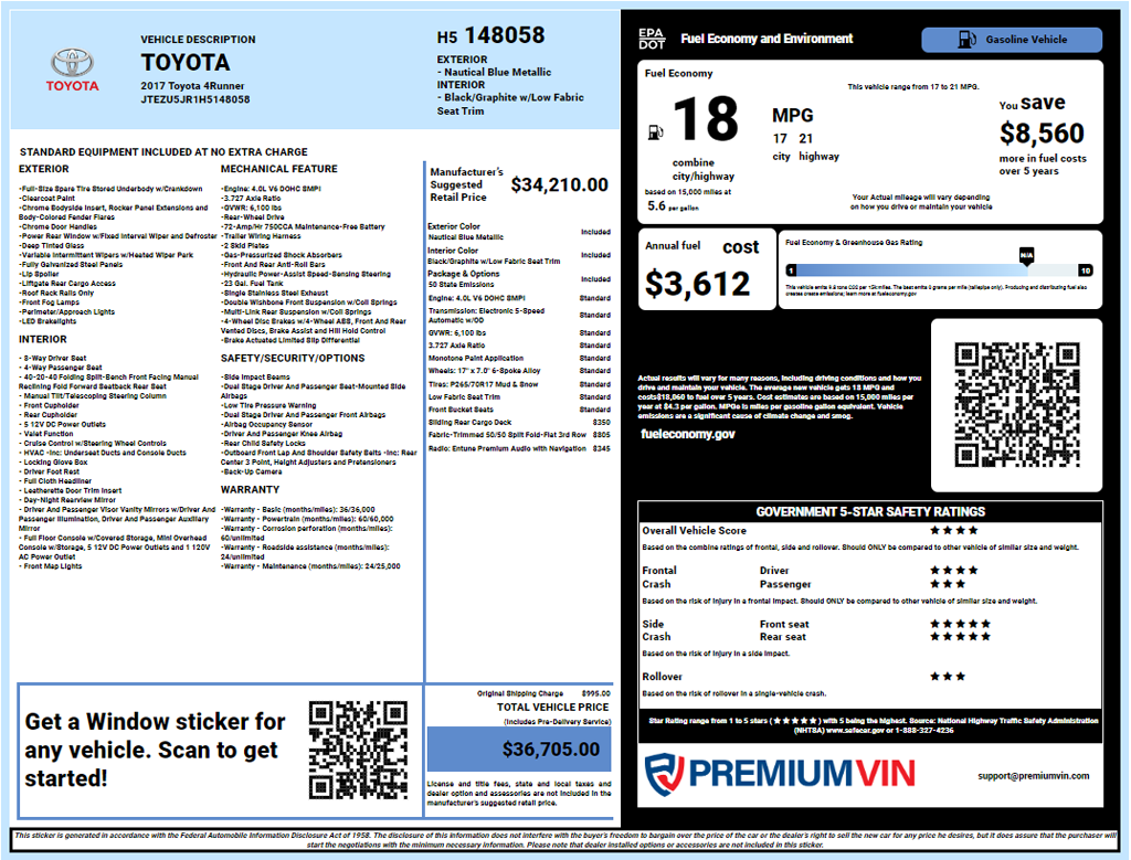 Toyota Window Sticker Lookup