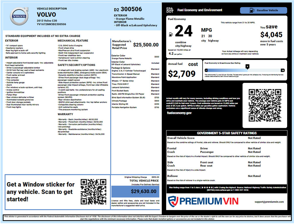 Volvo window sticker lookup report