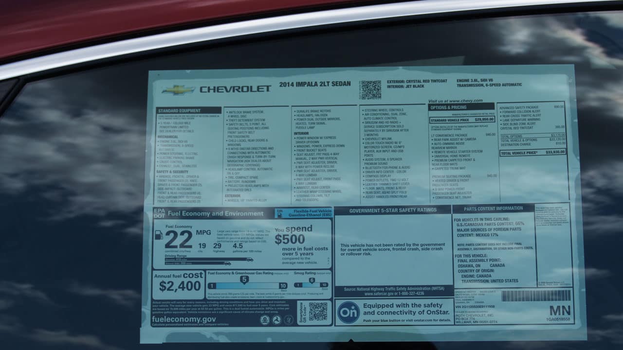 Dealership stickers provide safety information