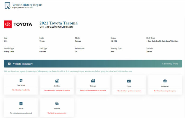 Toyota Vehicle History Report