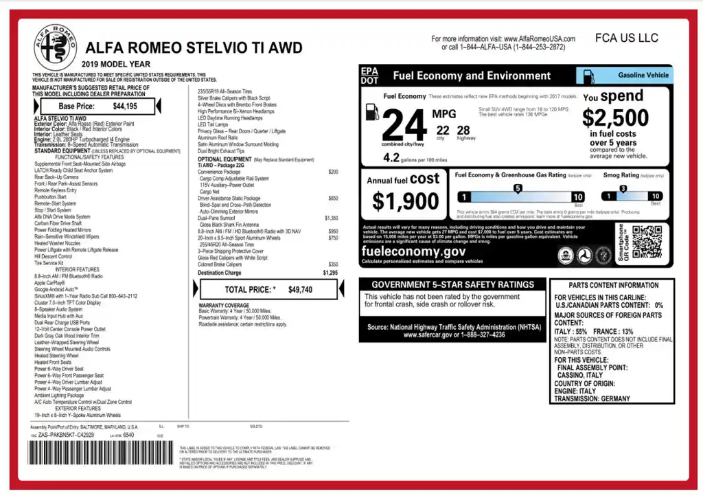 Alfa Romeo window sticker report