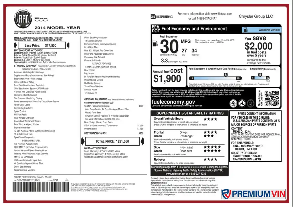 Fiat window sticker lookup report