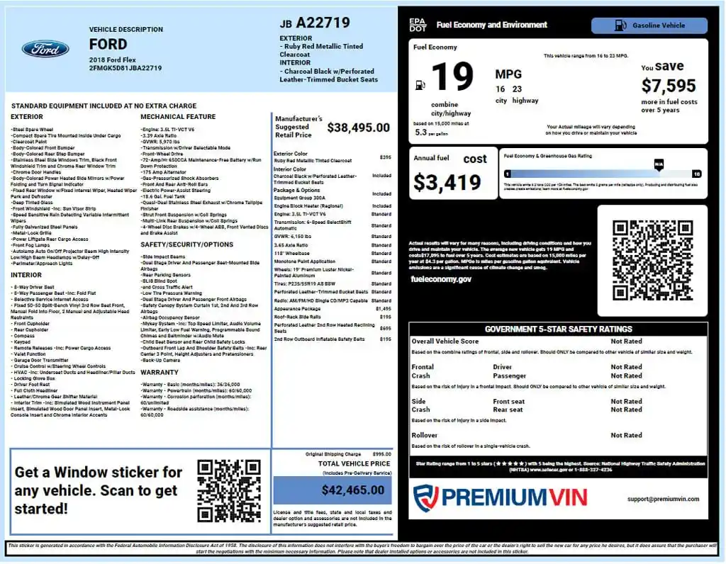 Ford window sticker lookup report