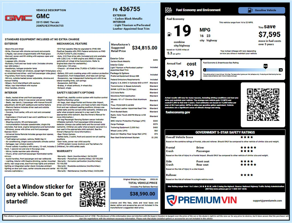 GMC window sticker lookup report