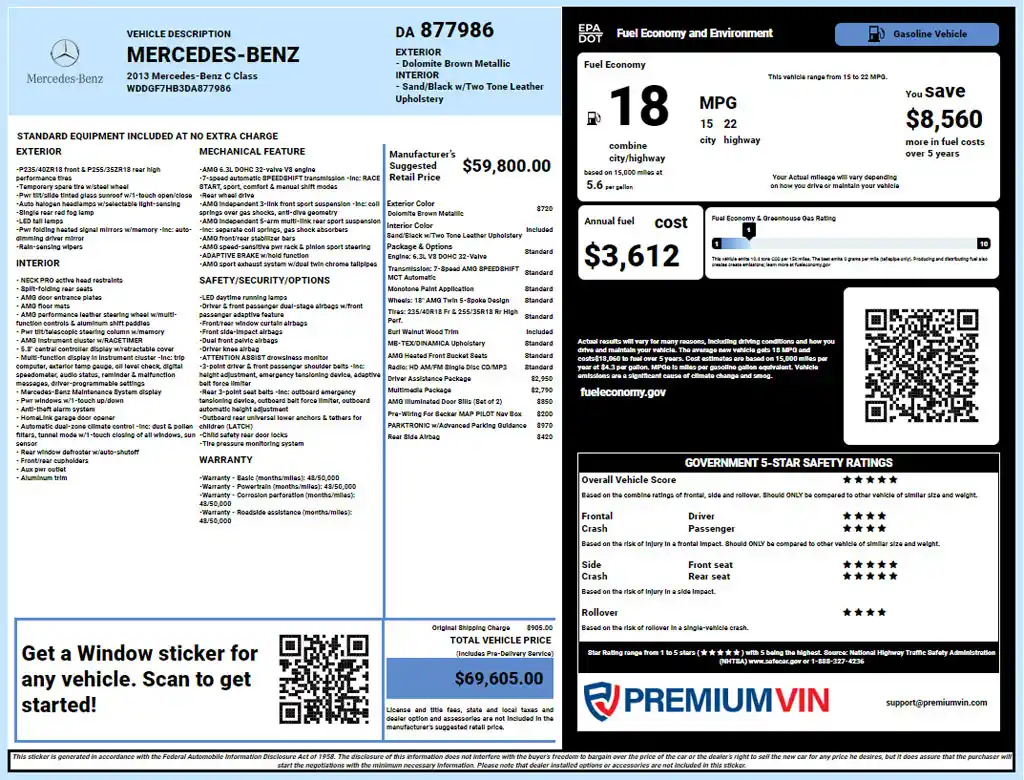 Mercedes Benz Window Sticker Lookup Report