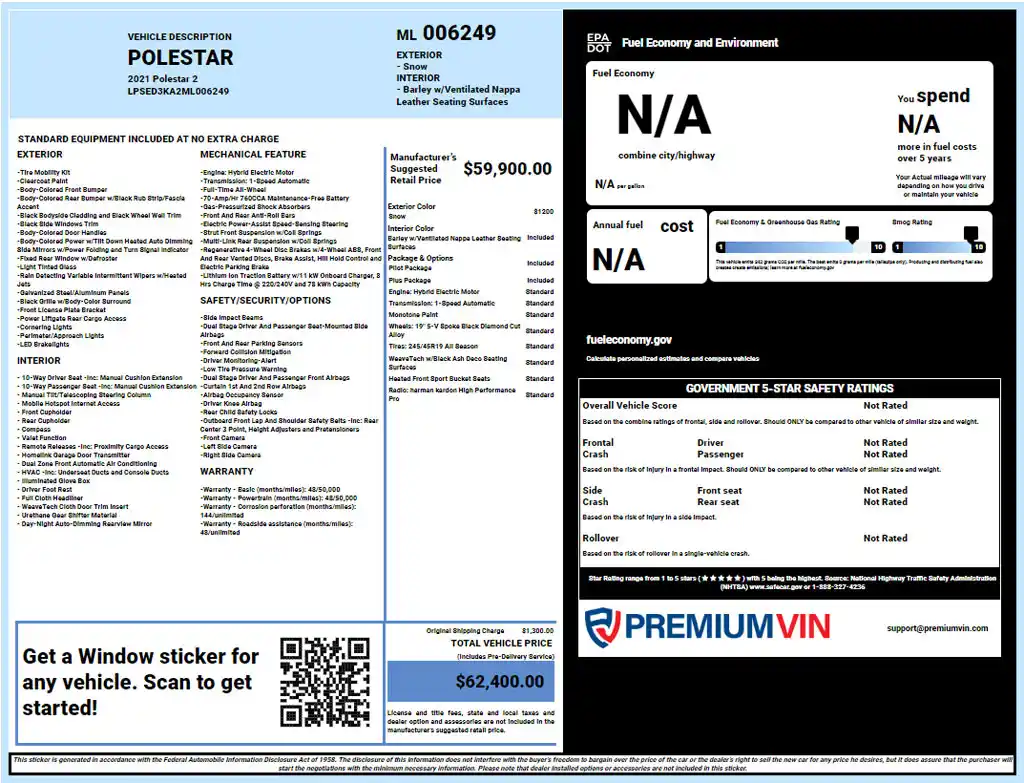 Polestar window sticker lookup report