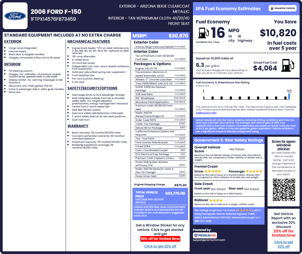 Original Window Sticker Lookup By VIN | PremiumVIN
